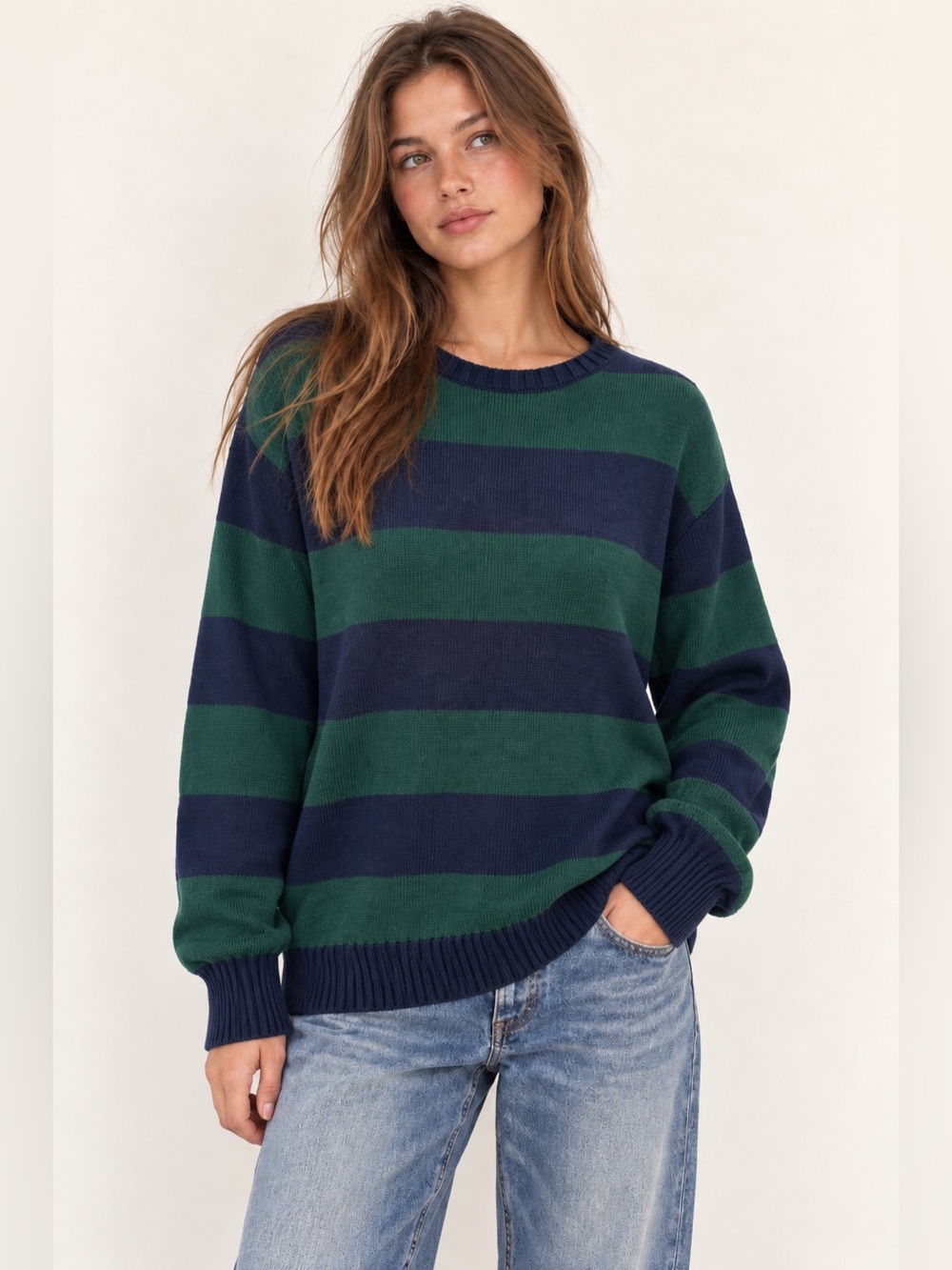 Brandy Melville Tate Striped Cable Knit V-Neck oversized Sweater Grunge